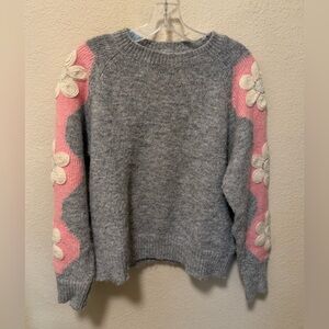 Floral Accent Gray and Pink Women's Sweater